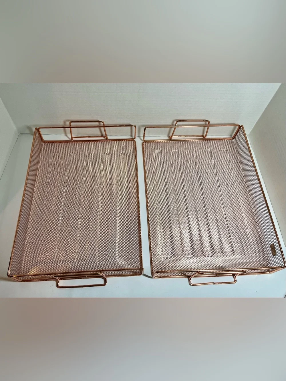 Copper-Tone Mesh/Metal Stackable Trays (2) Multipurpose/Stylish for Home/Office